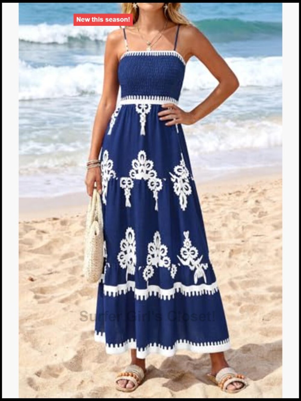 Sleeveless Spaghetti Strap Smocked Tiered Maxi Sundress Flowy Boho Beach - Picture 4 of 7